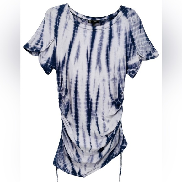 DG2 Diane Gilman Navy & White DG Downtime Tulip Sleeve Cinch Tee - Sz M - Picture 1 of 14